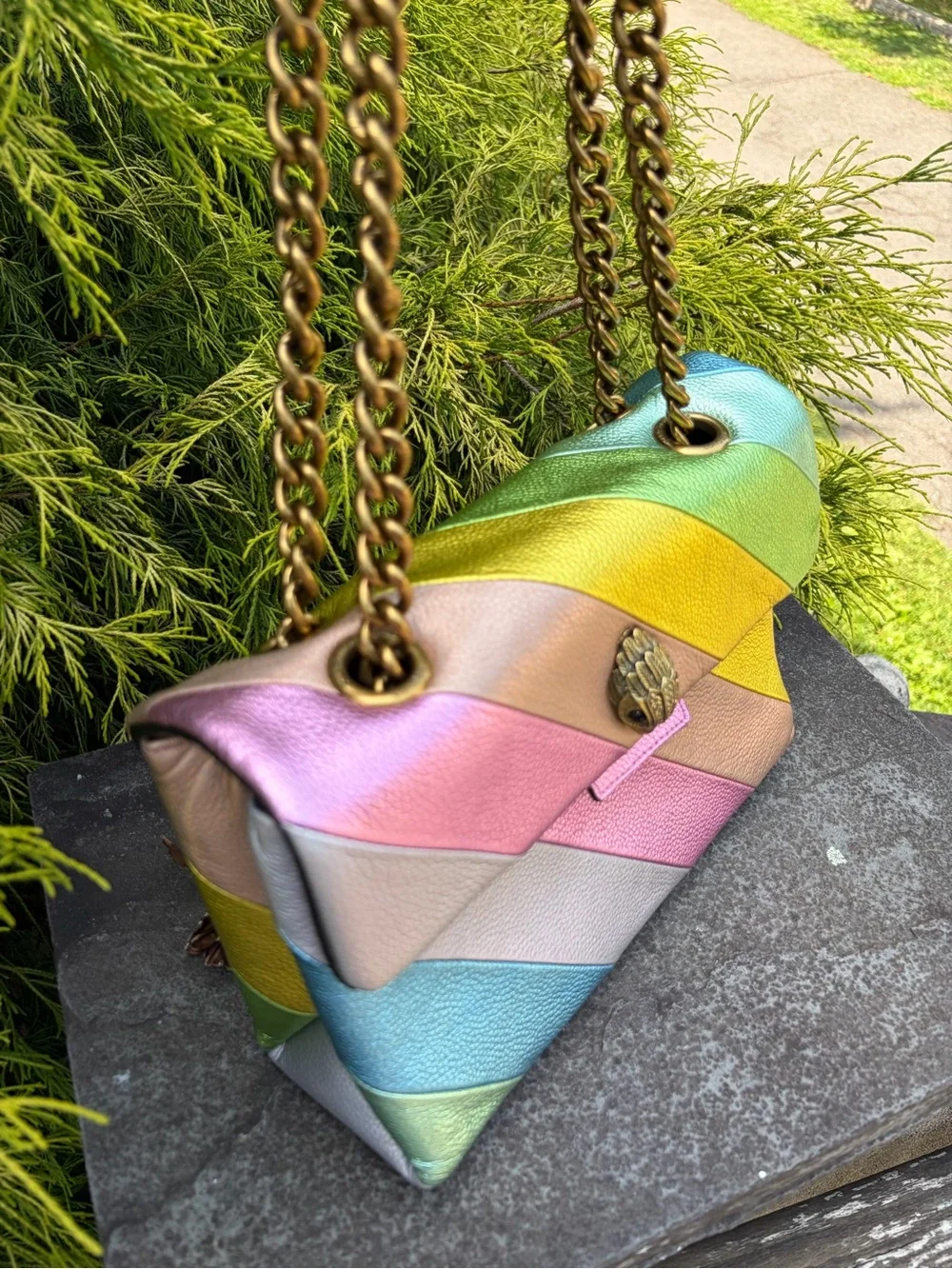 Kurt Geiger London Large Kensington Rainbow Metallic Leather Shoulder Bag 🌈